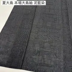 夏着物 夏大島 本場大島紬 泥藍染 横双 素敵な絣柄 着物 正絹 AK-8586