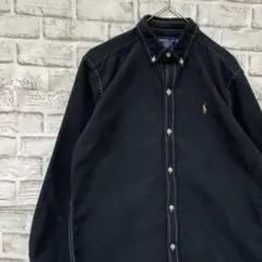 ラルフローレン長袖シャツ！ブラックレディースM ロゴ刺繍 0129