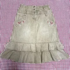 PINK HOUSEピンクハウス ベージュ　いちご刺繍デニムスカート　Ｌのサムネイル