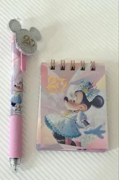 ディズニーシー 20周年 Time to Shine ミニーマウスメモ帳 ペン