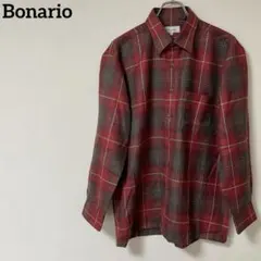 Bonario ボナリオ 赤系チェック柄長袖シャツ レギュラーカラー レッド Lのサムネイル