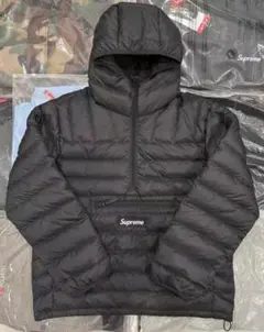 Supreme マイクロダウン ハーフジップ フードプルオーバー 黒