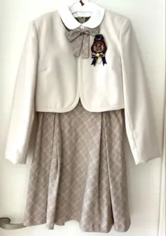 白襟ワンピース＋ノーカラーボレロスーツセット ベージュ 150センチ
