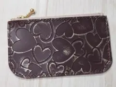 本革 【姫路レザー】ハート型押し コンパクト財布 ミニポーチ No.161