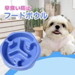 1243 青 早食い防止 フードボウル 犬 猫 ペット食器 丸呑み防止