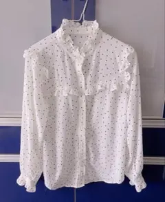 LOWRYS FARM ドット柄フリルシャツ M