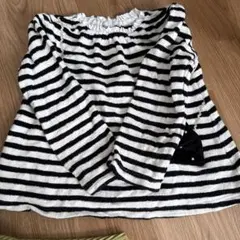 プティマイン裏起毛ストライプ 長袖カットソー リボン付き