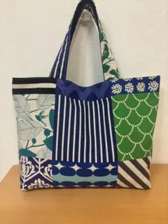 復刻柄】echino エチノ piece 綿麻キャンバス 生地 ブルー