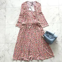 タグ付き エジェリ ワンピース 花柄 vネック ジャージー素材