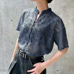 新品未使用★PAGEBOY バンドカラーレースシャツ