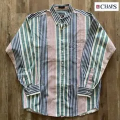 80年代 CHAPS チャップス 長袖 ボタンダウン ストライプ シャツ