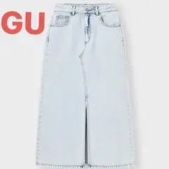 美品 GU デニムフロントスリットロングスカート ライトブルー Lサイズ
