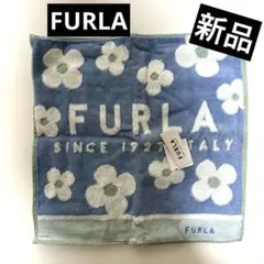 ★新品タグ付き★FURLA★ タオルハンカチ 花柄 ブルー★のサムネイル