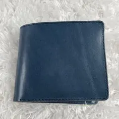 【新品未使用】栃木レザー　折り財布　メンズ　ネイビー　s41