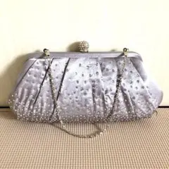 シルバー ビーズ装飾 クラッチバッグ パーティバッグ