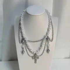 y2k フェアリーグランジ ネックレス ハンドメイド パンク 十字架 パール