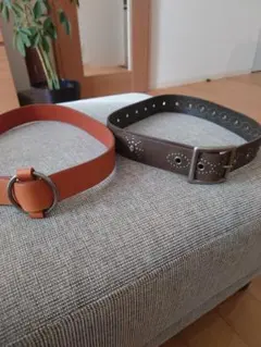キャメル皮ベルト　スタッドベルト