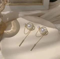 【人気】パールピアス☆サークル チェーン レディース アクセサリー✨️