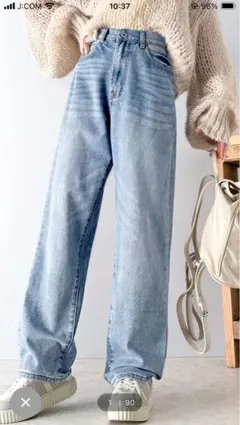 ゆったりハイウエストワイドストレートチノカラー＆無地 オーバーサイズデニムパンツ