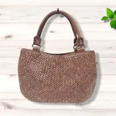 イントレチャート 編み込み ハンドバッグ ブラウン かごバッグ