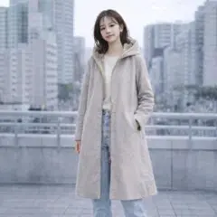 【大人可愛い】Twelve Agenda ロングコート ウール混 M グレージュ