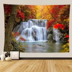 金具付タペストリーF57　紅葉　滝　自然　渓流　秋　絶景　癒し　リラックス