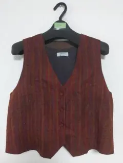 ベスト　シルク素材　赤系ストライプ　高品質　国産　ナチュラル　新品　033
