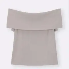 GU オフショルダー リブカットソー ベージュ Mのサムネイル