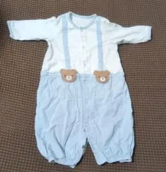 MIKIHOUSE 水色と白のストライプロンパース