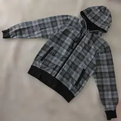 ★b3228 Navy【M】グレー チェック パーカーのサムネイル