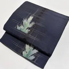 A アンティーク レトロ 大正ロマン 花模様 黒地 正絹 六通 袋帯 O76