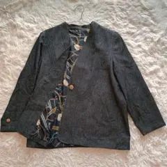 90sヴィンテージ ノーカラージャケット 花柄 プリーツ加工 ブラック USA製 2025年最新】VINTAGE 季節感：冬 レディース ノーカラージャケットの