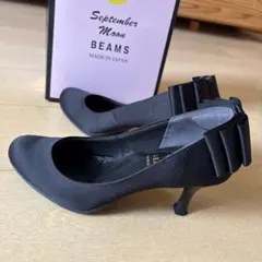 【美品】BEAMS リボンパンプス 22.5 黒 結婚式セレモニー披露宴のサムネイル