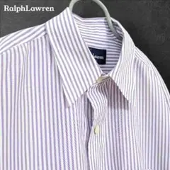 ラルフローレン ストライプシャツ パープル × ホワイト RL刺繍入り サイズ7