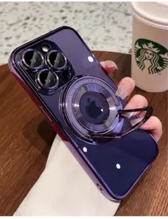 iPhone15ケース スタンド付き メッキ加工 MagSafe充電 レンズ保護