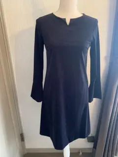 組曲　ネイビー Vネック 長袖 ワンピース Aライン