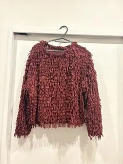 ZARA フリンジニット 長袖 バーガンディ