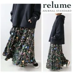 relume美品ブラックフローラルマーメイドスカート体型カバー大人カジュアル