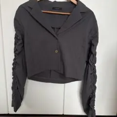 グレー クロップドジャケット ギャザー袖