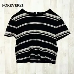 FOREVER21 ボーダーカットソー S 黒 白 総柄 ハーフジップ 金色のサムネイル