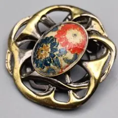 スカーフ留め　ヴィンテージ　和柄レジン×メタルフレーム