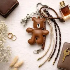 バックチャーム　じゃらじゃらキーホルダー レザー調 ベア バッグチャーム