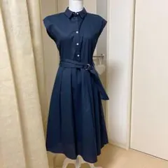 【未使用】シンプリシティエ ひざ下 フレンチスリーブ ネイビー フリーサイズ