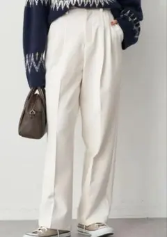ハイウエスト2タックパンツ ホワイト アイボリー S earth