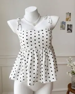 shein 白色ドット柄 ウーブンキャミソール L
