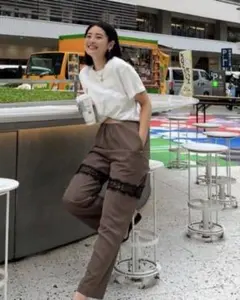 씨룸린 릴렉스 레이스 도킹 스트레이트 팬츠