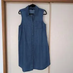 ★ブルーデニムノースリーブロングワンピース★