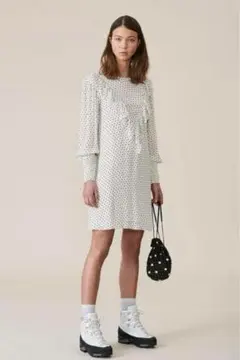 新品未使用品✨GANNI　ガニー　ダブルフリル ドット　ワンピース ミニドレスのサムネイル