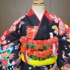 七五三用着物 黒色 花柄　セット