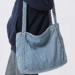 トートバッグ　デニム ショルダーバッグ　大容量　ライトブルー　通学　Y2K